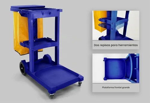 Vista 5 de Carrito de limpieza comercial con bolsa de vinilo AF08170 Azul
