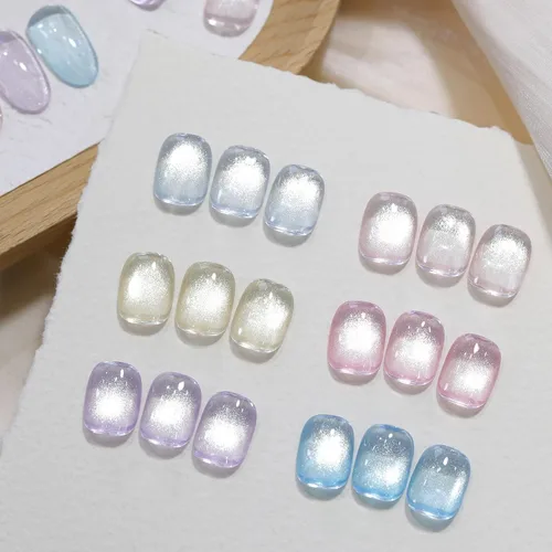 Vista 10 de Born Pretty Esmalte de uñas de gel magnético de ojos de gato verde, 6 colores brillantes con purpurina de cristal holográfico, salvia, oliva