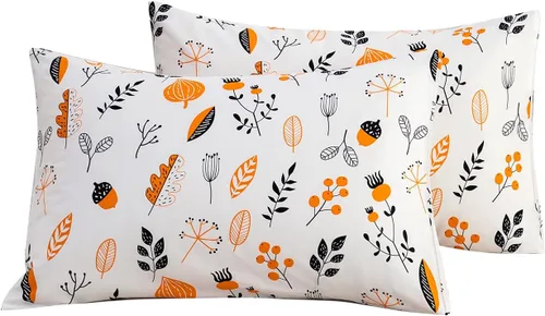 Vista 12 de YuHeGuoJi Fundas de almohada florales tamaño Queen 100% algodón, juego de 2 fundas de almohada azules y blancas, fundas de almohada decorativas
