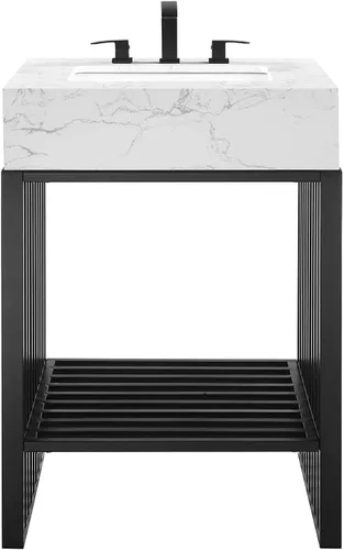 Vista 5 de Modway Gridiron - Tocador de baño de acero inoxidable de 24 pulgadas, color negro