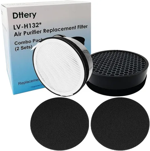 Vista 2 de Dttery Juego de 2 filtros de repuesto para purificador de aire LV-H132, filtro HEPA verdadero, LV-H132-RF, compatible con purificador de aire Levoit