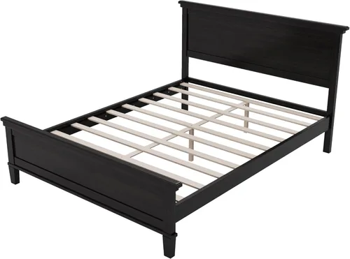 Vista 7 de Merax Base de cama de plataforma de madera de tamaño matrimonial con cabecero, cama de granja moderna de mediados de siglo, marco de cama de madera
