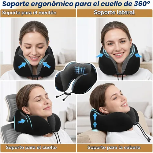 Vista 4 de ExploreBliss - Almohada de viaje, almohada de espuma viscoelástica para el cuello, avión, color negro Travel Pillows for Airplanes, Neck Pillow