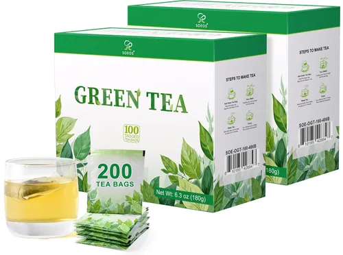 Vista 11 de Soeos Té verde orgánico, 6.3 oz (180 g), 100 bolsas de té, refrescante y fragante, de origen sostenible, ideal para té caliente o helado, frescura