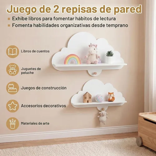 Vista 2 de GLACER Juego de 2 estantes de madera para habitación del bebé