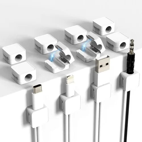Vista 8 de ELZO Paquete de 12 clips magnéticos para cables, organizador de cables para gestión de cables, organizador de cables con adhesivo fuerte, magnético
