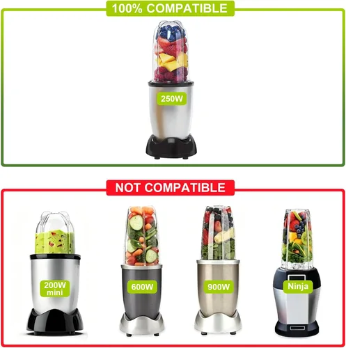 Vista 5 de Cuchillas para licuadora, paquete de 2 piezas de repuesto compatibles con Magic Bullet 250W MB1001, acero inoxidable y plástico con juntas