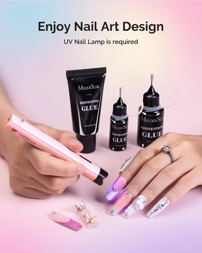 Vista 8 de MelodySusie - Kit de luz UV de mano rosa para uñas de gel y pegamento de diamantes de imitación A-Rosa