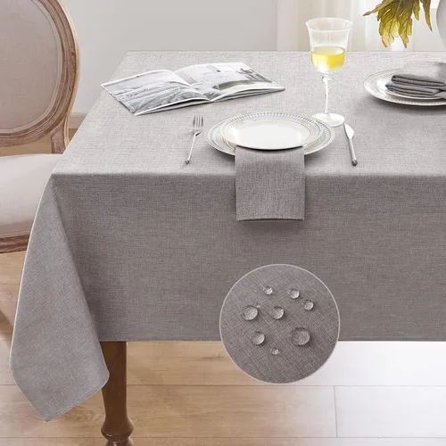 Vista 14 de Softalker Mantel pequeño rectangular con textura de lino de 52 x 70 pulgadas, para exteriores, resistente a las manchas y a las arrugas, decorativo