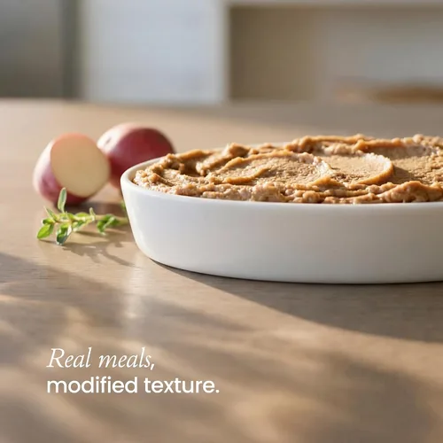 Vista 3 de Thick & Easy® Puré de carne casera con papas y maíz, comida modificada con textura para soporte para tragar, comida lista para servir