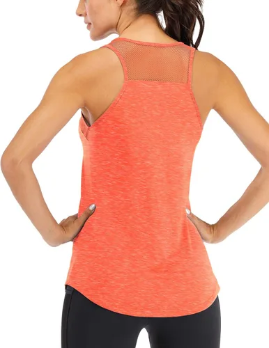 Vista 7 de Fihapyli ICTIVE - Camiseta sin mangas de entrenamiento para mujer, de malla transpirable, espalda cruzada, sin espalda, para correr Albaricoque