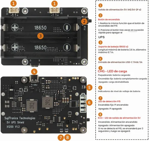 Vista 3 de Geekworm X1200 5V UPS HAT Junta de Expansión para Raspberry Pi 5
