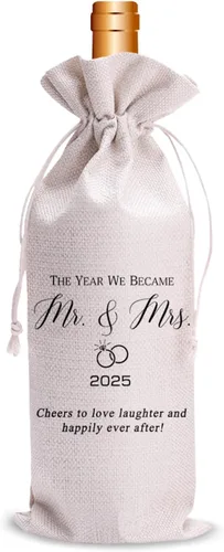 Vista 10 de Wedding Wine Bag for Mr & Mrs 2026 Reusable Champagne Bottle Holder, Anniversary & Bridal Shower Gift, Elegant Keepsake for Couples