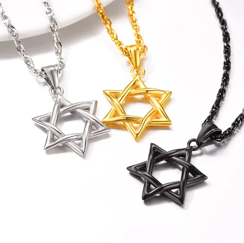 Vista 6 de U7 Star of David Necklace for Men Women GoldStainless Steel Hexagon Pendant with CrossRuby StoneClassic Jewish Isael Necklaces, Length 22" 24" 26