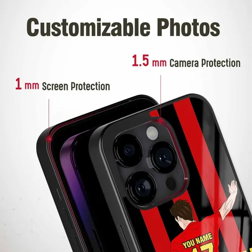 Vista 3 de Fundas personalizadas para teléfono con nombre y número del equipo de fútbol, diseño de jersey para iPhone 11, 12, 13, 14, 15, 16, 17 Pro Max Plus