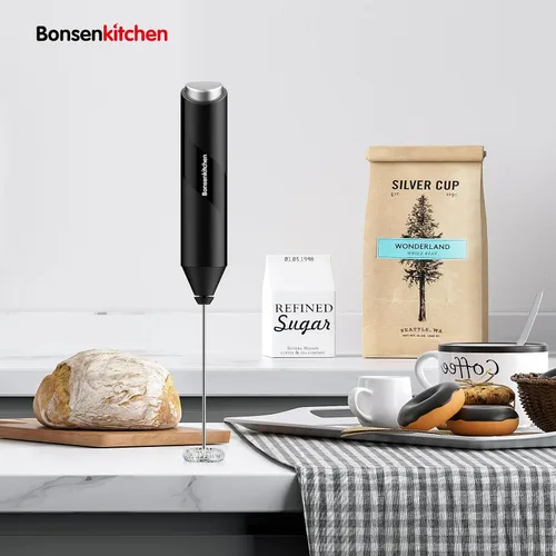 Vista 5 de Bonsenkitchen - Batidora de leche eléctrica de mano, batidora de mano, fabricante de espuma de leche para café a prueba de balas, Matcha, batidor