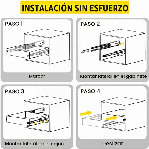 Vista 5 de VEVOR Diapositivas de Cajón de 18 Pulgadas, 1 Par de Diapositivas de Cajón con Bloqueo de 500 Libras de Capacidad de Carga, Montaje Lateral