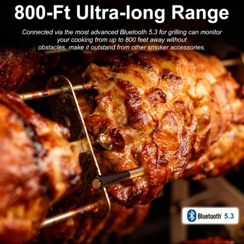 Vista 2 de Termómetro inalámbrico digital para carne con alcance remoto de 800 pies, termómetro inalámbrico Bluetooth 5.3 para cocinar con temperatura ambiente