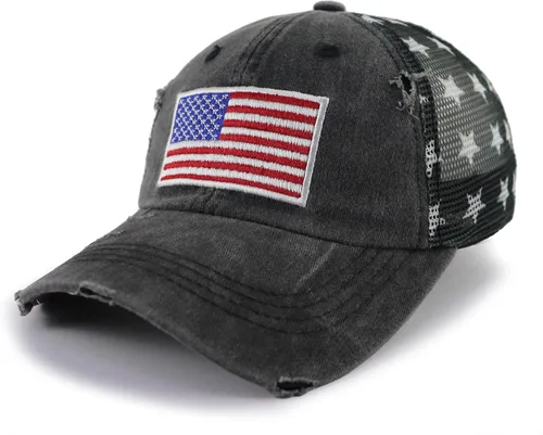 Vista 2 de Gorra de béisbol con la bandera estadounidense para mujer, divertida gorra de béisbol bordada y desgastada ajustable