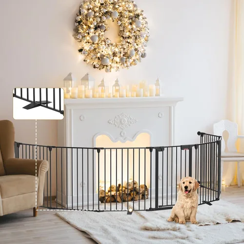 Vista 10 de Kfvigoho Dog Gate - Corralito extra ancho de 27.5 a 129 pulgadas, puerta independiente para mascotas Valla para cachorros con puerta de cierre