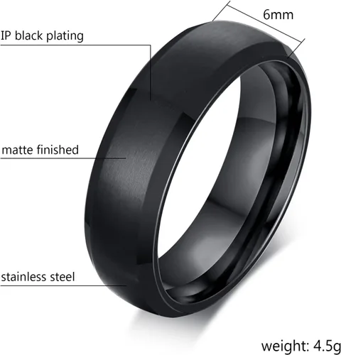 Vista 2 de TTVOVO Anillo de acero inoxidable cepillado mate para hombre de 0.157 in, 0.236 in, 0.315 in, 0.394 in, color negro, azul, plateado, anillo