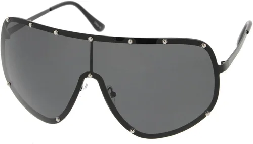 Vista 2 de Oversize Flat Top Riveted Rimless Polarized Mono Lens Shield Sunglasses 80mm