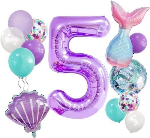 Vista 6 de Decoraciones de cumpleaños de sirena número 1: 13 globos de cola de sirena