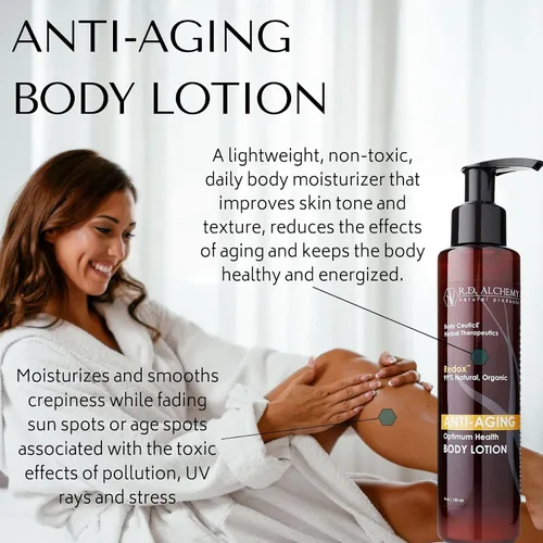 Vista 2 de RD Alchemy - Loción corporal antienvejecimiento 99% natural y orgánica para manchas solares y manchas de la edad, piel crepey y piel normal a seca.