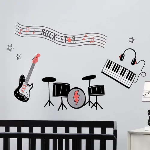 Vista 3 de Lambs & Ivy Rock Star Instrumentos Musicales Adhesivos de Pared/Pegatinas - Batería/Guitarra