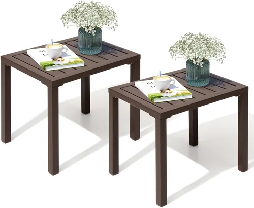 Vista 14 de Crestlive Products Mesa auxiliar para exteriores, mesa auxiliar rectangular de aluminio, mesa de café para patio pequeño para interiores y Negro