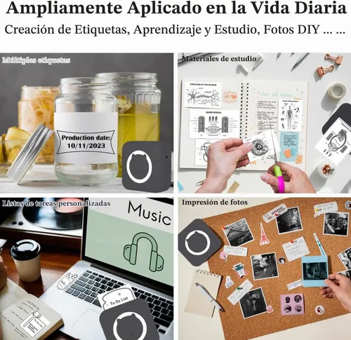 Vista 4 de Mini Impresora Térmica de Pegatinas sin Tinta con 14 Rollos de Papel, Compatible con iPhone/Teléfono Android/Tableta, Mini Impresora de Bolsillo