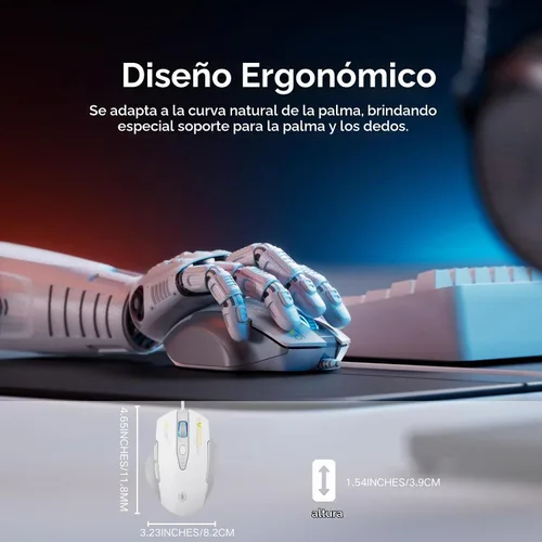 Vista 2 de Uineer Ratón con cable, ratón de computadora USB-A con 6 botones, ajustable Blanco
