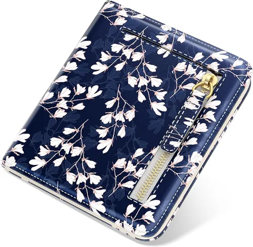Vista 22 de Billetera de cuero genuino de lujo para mujer con bloqueo RFID, compacta, plegable, con ventana para identificación, Gato negro, Moderno