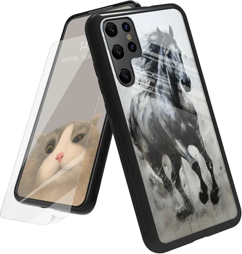 Vista 121 de Funda para Samsung Galaxy A12 5G con protector de pantalla, parte trasera de vidrio templado + TPU de silicona suave que absorbe los golpes