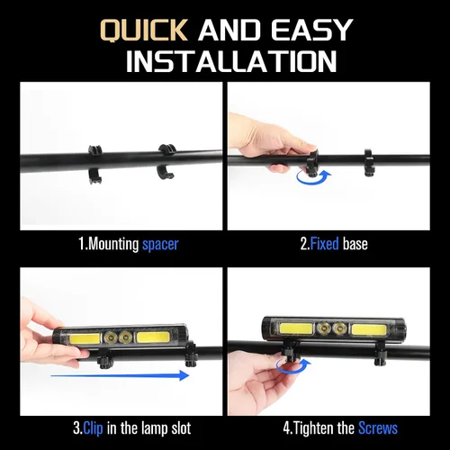 Vista 8 de Easymaxx Luces LED superbrillantes para bicicleta de noche, faros delanteros de bicicleta recargables con gancho, 8 modos, aleación de aluminio