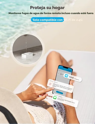Vista 3 de GoveeLife Premium Detector inteligente de fugas de agua 2 con rango ultralargo de 1968 pies, sensor de agua wifi con SMS/Email/APP Push y alarma