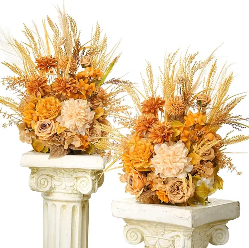 Vista 12 de TINGE TIME Juego de 2 flores artificiales de pie, centro de mesa con almohadilla de goma, flor falsa de seda para centro de mesa de boda, arco