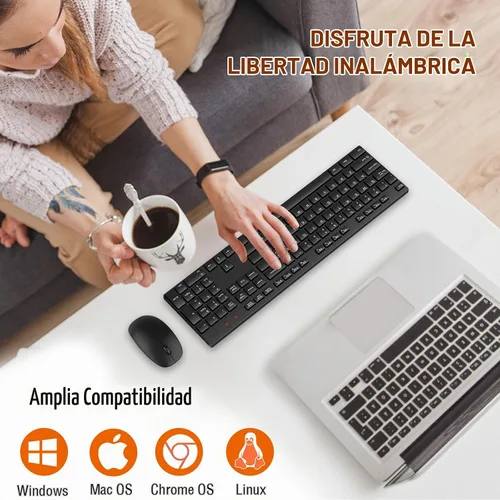 Vista 8 de Combo de teclado y mouse inalámbrico, EDJO, teclado y mouse USB inalámbrico silencioso de tamaño completo, 2.4GHz sin retraso, larga duración