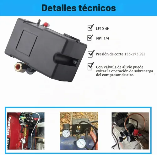 Vista 3 de Interruptor de presión resistente para compresor de aire 135-175 psi cuatro 4 puertos 26 amperios
