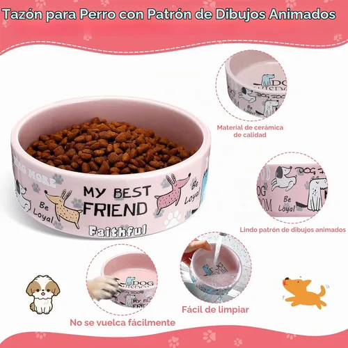 Vista 3 de Maxcheck - 2 cuencos de cerámica para perros pequeños, 5 pulgadas, color Rosa