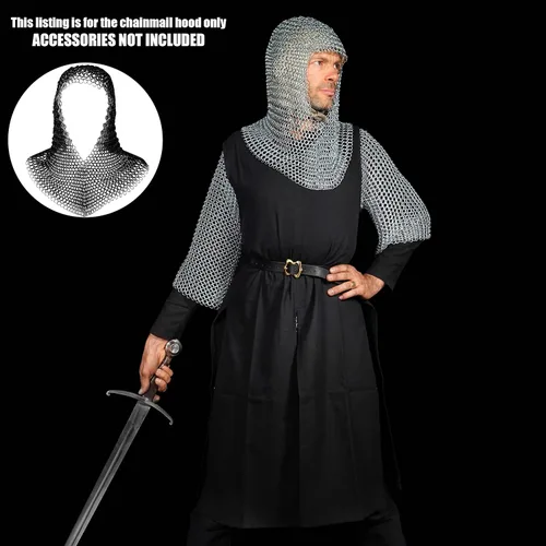 Vista 6 de Mythrojan Chainmail Coif Medieval Knight Renaissance Armor Chain Mail Hood Viking LARP calibre 16