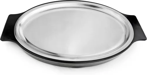 Vista 9 de New Star Foodservice 26733 platón chisporroteante de acero inoxidable, ovalado, con asas aisladas, 11.63 pulgadas x 8 pulgadas, color negro