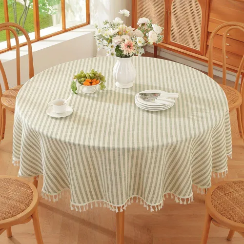Vista 11 de TruDelve Mantel Cuadrado de Algodón para Mesas, Manteles a Rayas Beige para Exteriores, Mantel de Otoño para Picnic (Beige, 55"x55", Cuadrado)