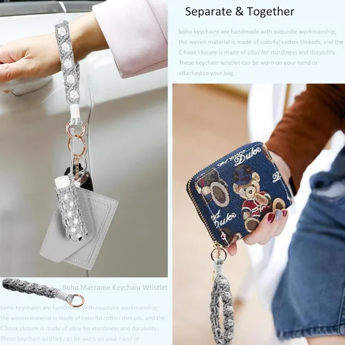 Vista 47 de BIHRTC Llavero de pulsera boho con soporte para lápiz labial, pulsera hecha a mano