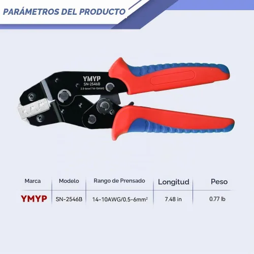 Vista 2 de Herramienta de prensado de cables fotovoltaicos para paneles solares, crimpadora para conectores solares AWG 14-10 (2,5/4/6 mm²), pilers ligeros