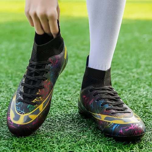 Vista 6 de DHOVOR Tacos de fútbol para hombre y mujer, botines de fútbol antideslizantes, para atletismo, zapatos de fútbol para exteriores e interiores