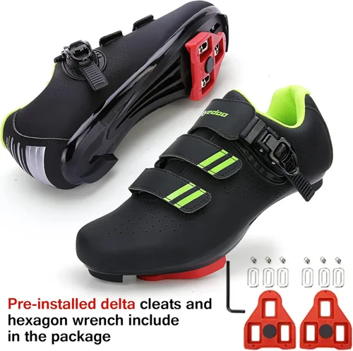 Vista 2 de Zapatos de ciclismo para hombre y mujer, compatibles con Pelaton, zapatos de bicicleta de carretera, preinstalados con clip de tacos Delta, pedal