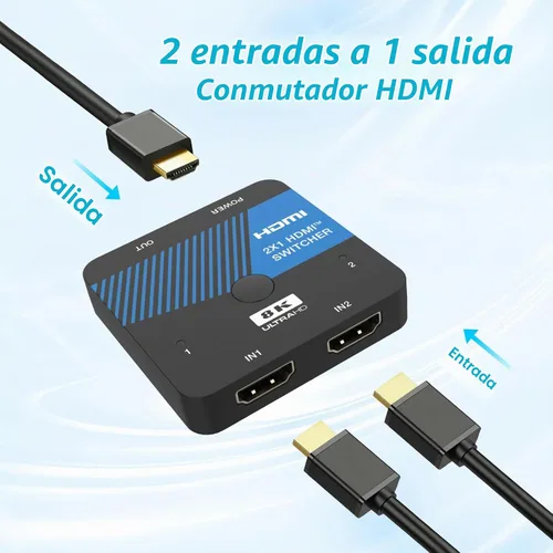 Vista 2 de 8K HDMI Switch 2 en 1 salida 4K @120Hz HDMI Switcher Soporte HDR10+, Dolby Vision, VRR, ALLM