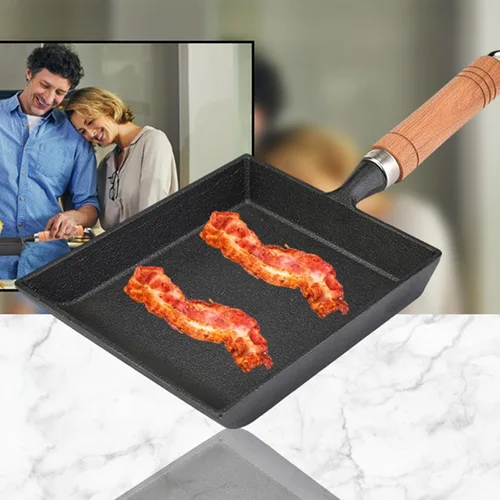 Vista 2 de Vikye Tamagoyaki - Sartén japonesa para tortilla/huevos, mini sartén de hierro para tortilla, sartén con mango de madera Tamagoyaki, funciona