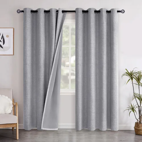 Vista 89 de YoungsTex - Cortinas opacas de lino para dormitorio, oscurecimiento de la habitación, cortinas con textura de lino, paneles con aislamiento térmico